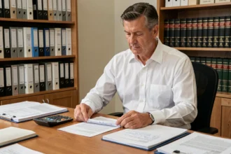 Comptable analysant des documents fiscaux liés au déficit foncier à son bureau