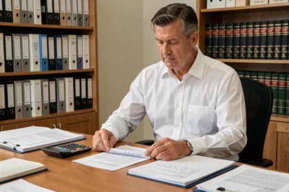 Comptable analysant des documents fiscaux liés au déficit foncier à son bureau