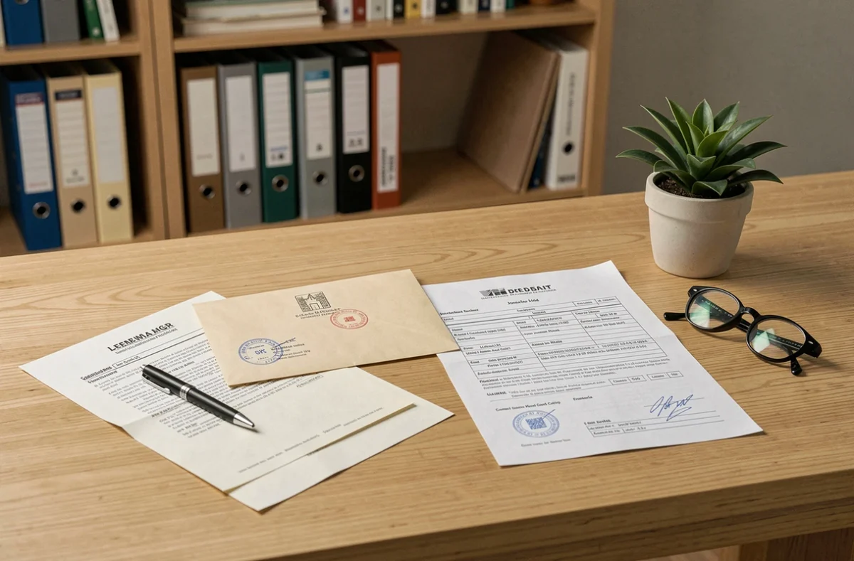 Documents administratifs et contrat de location sur un bureau pour justifier la vacance d'un logement